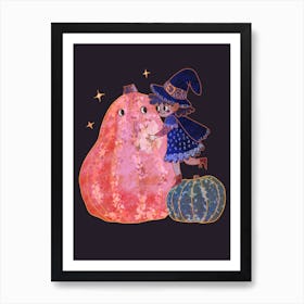 Little Witch and Pumpkin Art Print