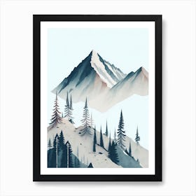 Mountain And Forest In Minimalist Watercolor Vertical Composition 271 Art Print