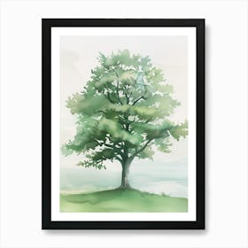 Oak Tree Atmospheric Watercolour Painting 1 Art Print