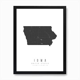 Iowa Mono Black And White Modern Minimal Street Map Art Print