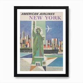 American Airlines New York 1960s Vintage Poster Art Print