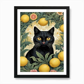 william morris Black Cat With Lemons Art Print