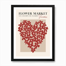 Flower market Verona Italy, Neutral retro print, Heart art, Romantic, Love Art Print