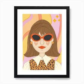 Girl In Sunglasses retro portrait Art Print