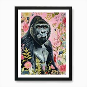 Floral Animal Painting Mountain Gorilla 3 Art Print