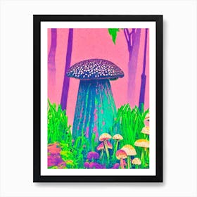 Mushroom 2 Risograph Retro Poster vegetable Art Print