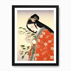 Yukiyanagi Snowdrop Vintage Japanese Botanical And Geisha Art Print
