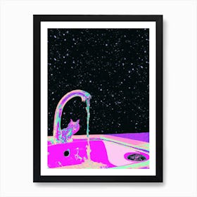 Fluorescent Cat In The Kitchen Sink Looking At The Universe Art Print