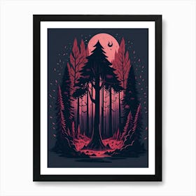 A Fantasy Forest At Night In Red Theme 70 Art Print