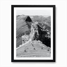 Hike in the Mountains, Swiss Alps, Black and white Art Print