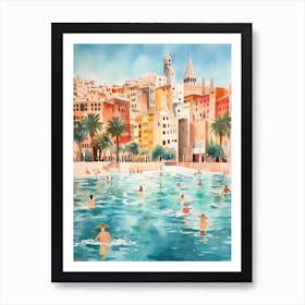 Swimming In Palma De Mallorca Spain Watercolour Art Print