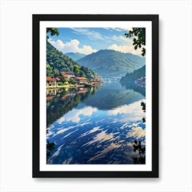 Village On A Lake Art Print