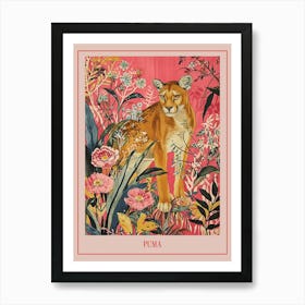 Floral Animal Painting Puma 2 Poster Art Print