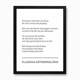 Classic Gothenburg Songs Swedish Art Print