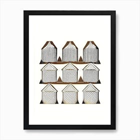 Row Of Beehives 3 William Morris Style Art Print