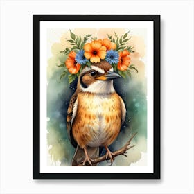 Bird In A Flower Crown 1 Art Print