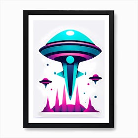 Alien Spaceship, Futuristic space station, Sci-fi art, Space exploration, Spaceship, Starfield, Nebula, Alien planet, Sci-fi adventure wall decor, Children’s nursery illustration, Kids' room decor Art Print