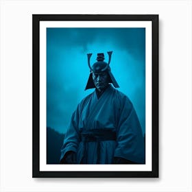 Old Samurai In Blue Fog - Diverse Art Illustration 61 Art Print