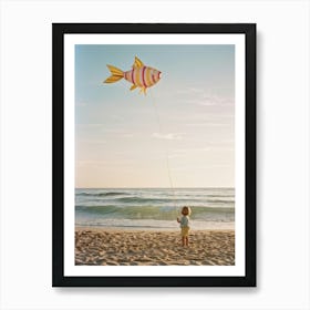 An Endearing Scene Of A Child Amused With A Weightless Oversized Candy Stripe Fish Floating Above (2) Art Print