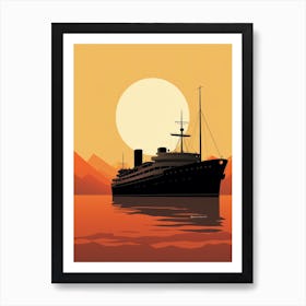Titanic Ship At Sunset Sea Minimalist Illustration 4 Art Print