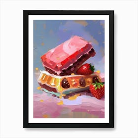 Strawberry Cake Oil Painting 4 Art Print