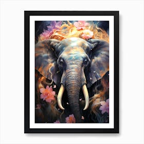 Elephant With Flowers Art Print