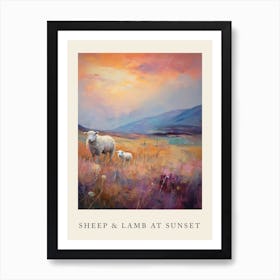 Sheep & Lamb At Sunset Impressionism Painting Style 1 Art Print