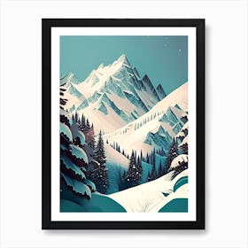 Snowflakes In The Mountains, Snowflakes, Retro Drawing 1 Art Print