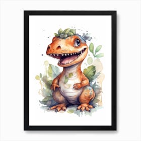 Carcharodontosaurus Cute Dinosaur Watercolour 2 Art Print