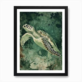 Textured Sea Turtle Swimming Painting 5 Art Print