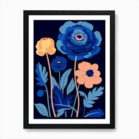 Blue Flower Illustration Ranunculus 3 Art Print