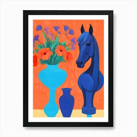 Blue Horse And Vases Art Print