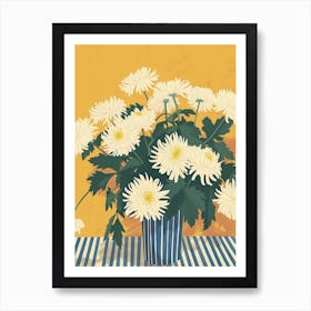 Chrysanthemum Flowers On A Table   Contemporary Illustration 1 Art Print