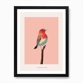 Minimalist European Robin 1 Bird Poster Art Print