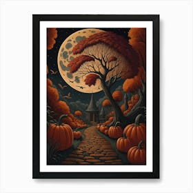 Pumpkin Road Under The Full Moon Art Print