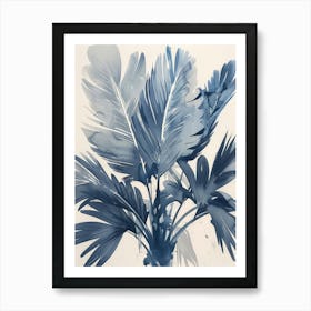 Blue Palm Leaves Art Print