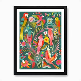 Happy Parrots Jungle Art Print