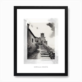 Poster Of Korcula, Croatia, Black And White Old Photo 1 Art Print