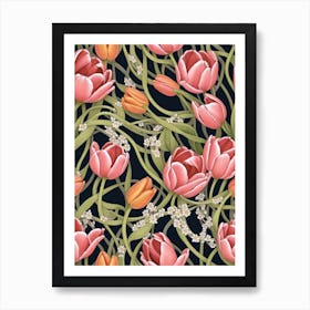 Seamless Pattern With Tulips Art Print