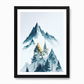 Mountain And Forest In Minimalist Watercolor Vertical Composition 236 Art Print