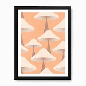 Minimal Retro Mushrooms Pastel Peach Art Print