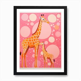 Giraffe & Calf Dot Pattern 1 Art Print