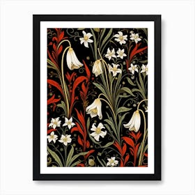 Snowdrop 4 William Morris Style Winter Florals Art Print