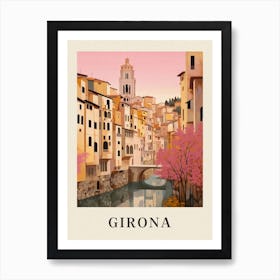 Girona Spain 1 Vintage Pink Travel Illustration Poster Art Print