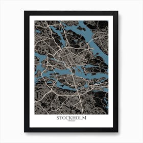 Stockholm Black Blue Art Print