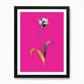 Vintage Didiers Tulip Black and White Gold Leaf Floral Art on Hot Pink n.0476 Art Print