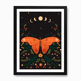 Magical luna butterfly bloomy starry space bohemian graphics print