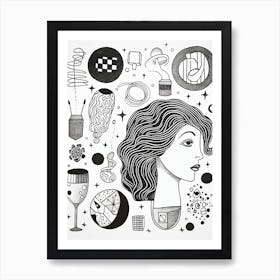 Woman Thoughts Black And White Line Art 4 Art Print