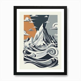 Waves And Mountains Art Print