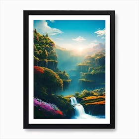 Waterfall In The Mountains 9 Art Print